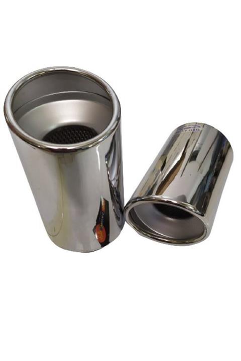 YAVAS OTO Yo641 51x90 Krom Yuvarlak Yan Kesik Dolu Uzun Egzoz Ucu Paslanmaz