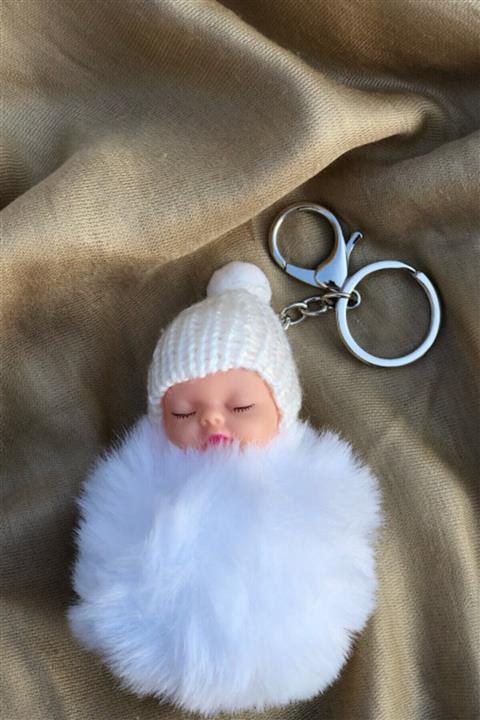 Novon Giyim & Aksesuar Peluş Sevimli Bebek Beyaz Anahtarlık, Çanta Süsü