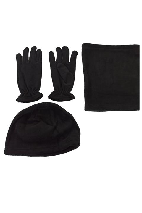 NO NAME Askeri Polar Bere Boyunluk Eldiven Seti 3lü Siyah