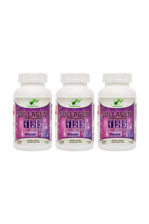 Yurdavit Hidrolize Collagen (kolajen) Type (tip) 1-2-3 Hyaluronic Acid Vitamin C 200 Tablet 3 Kutu