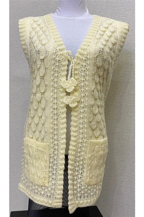 ayhan home ev tekstili Kadın Bej  Simli Örgü  Yelek