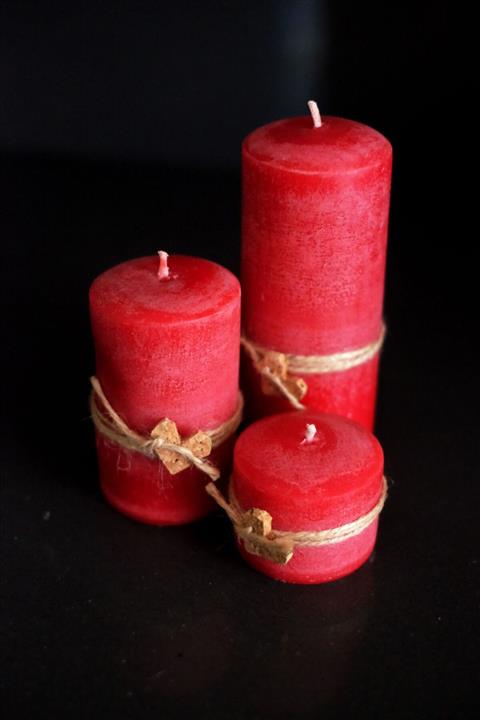 Mum ve Kalıp 3'lü Doğal Mum Seti, Silindir Mum , Vanilya Esanslı, Kırmızı, Hediyelik Mum, Akşam Yemeği, Kütük Mum