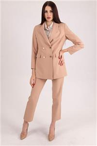 belamore Camel Blazer Ceket Pantolon Ikili Kadın Takım 0106305