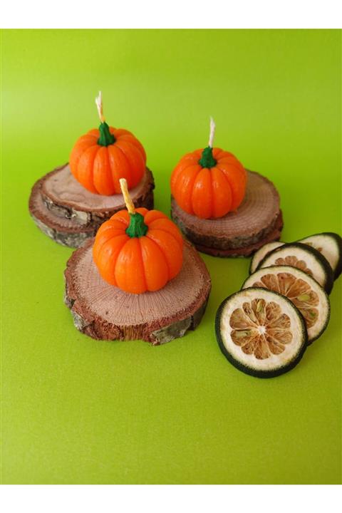 MERCAN MUM Dekoratif Mini Turuncu Kabak Mum 3lü