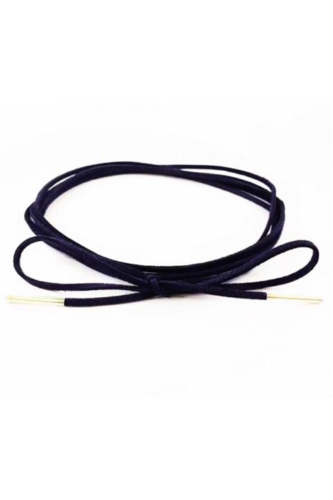 Bijustore Mavi Süet Bağcıklı Kadın Tasma Kolye