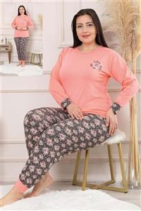 Sude Kadın Büyük Beden Pijama Takım Nar Çiçeği