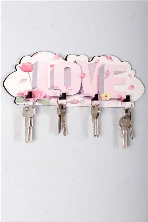 Dekotadan Love Ahşap Duvar Dekoru Anahtar Askısı
