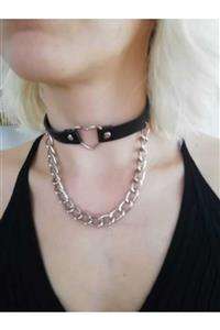 Fugusugu Kalp Kalın Zincir Siyah Choker