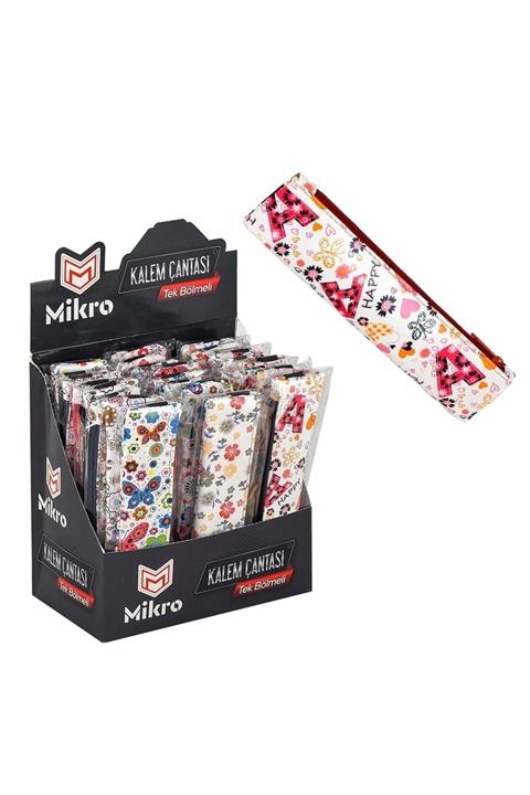 Mikro Lastikli Sosis Kalemlik Tek Fermuarlı Desenli