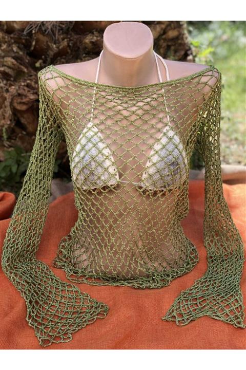 daylight design & handmade Kadın Parlak Yeşil Zincir Örgü Tunik