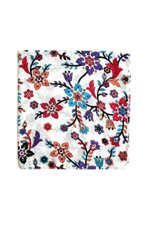 indirimsepeti Pamuklu Krem Çiçek Desenli Bandana Fular