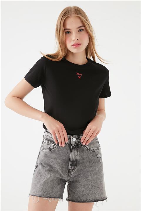 Mavi Kadın Baskılı Siyah Tişört 1601185-900