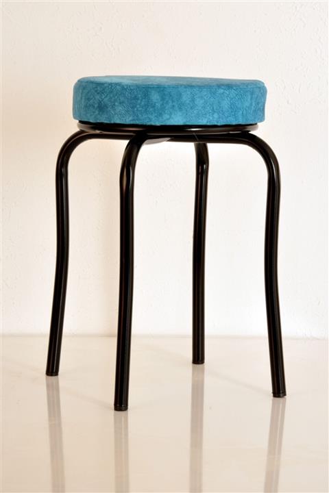 yılmaz masacılık 8 Adet Mavi Silinebilir Kumaş Siyah Profil Tabure Metal Tabure Mutfak Taburesi Kalın Tabure