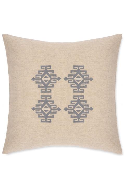 NAHIL Gri Kilim Işlemeli Kare Yastık Kılıfı