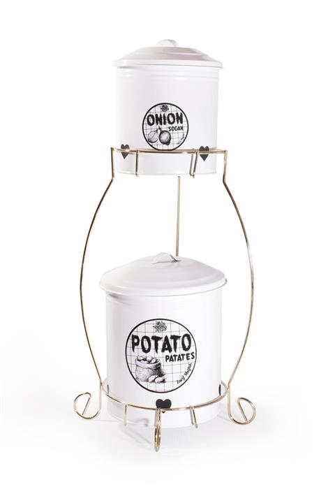 Zarif Home Gold Telli Orta Boy Patates Soğan Seti Beyaz