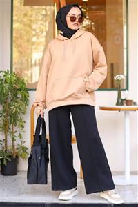 Trend Marfa Yeni Sezon Cep Detaylı Kapşonlu Oversize Iki Iplik Tesettür Unisex Sweat