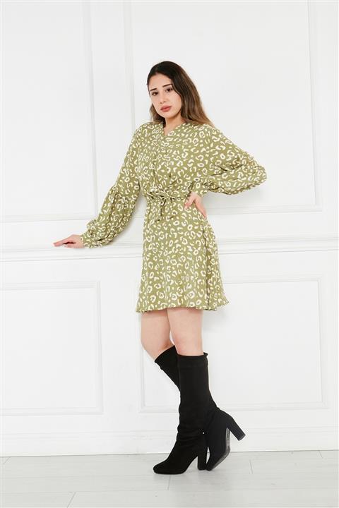 LOWMİSS Kadın Elbise Desenli Ince Bel