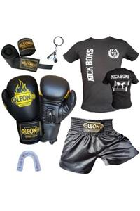 leon Boks Eldiveni + Kick Boks Şortu + Tişört + Bandaj + Dişlik