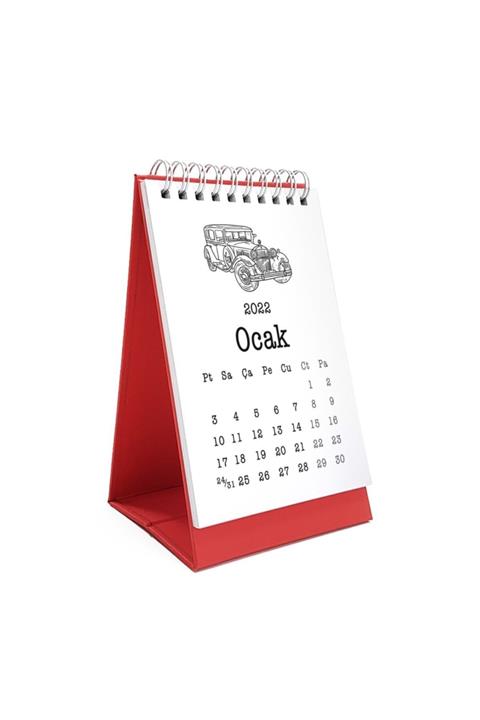 bi'aldım Klasik Araba Takvim 2022 Masa Takvimi Kırmızı