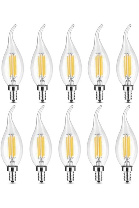 ORBUS Dekoratif Kıvrık Mum 4w Şeffaf Cam Rustik Led Avize Ampülü 10'lu