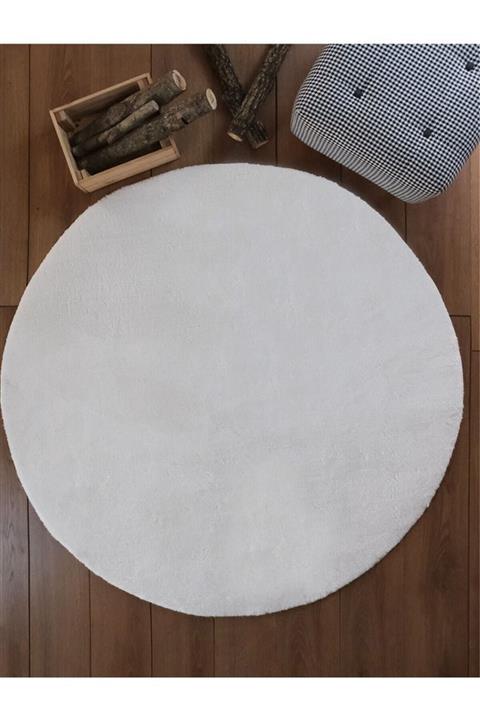 KANDİLLER Puffy Krem Post Peluş Yuvarlak Kaymaz Taban Banyo Halı'sı 120x120