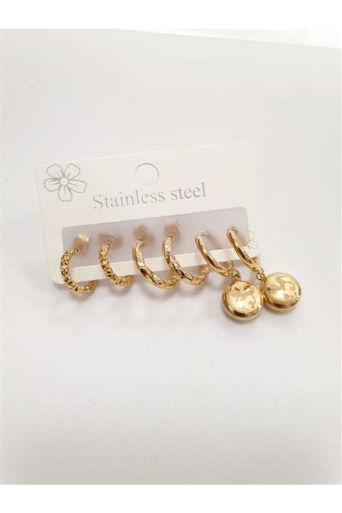 ROMERON Kadın Gold Minnie Mouse Figürlü Çoklu Çelik Küpe Set