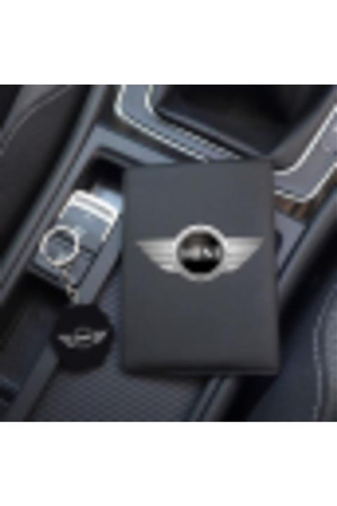 MaveraShop Özel Tasarım Mini Cooper Logolu Siyah Ruhsat Kılıfı Ve Anahtarlık