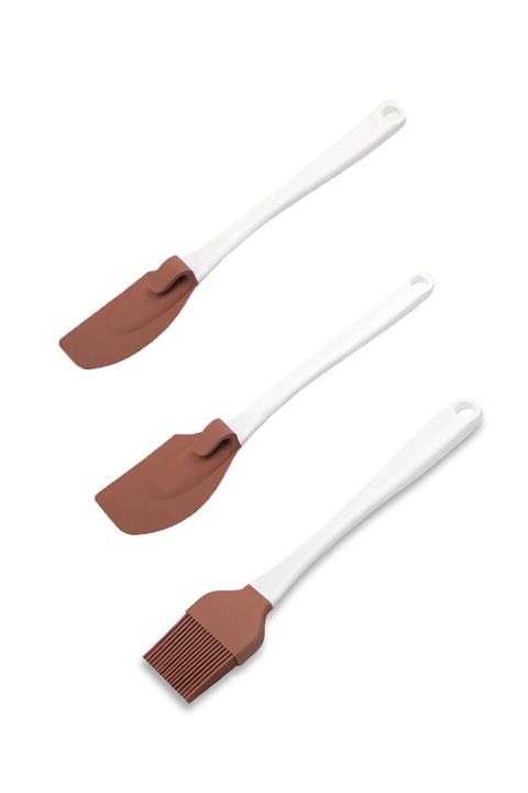 Silicolife 3'lü Spatula Ve Fırça Ekonomik Set Kahverengi