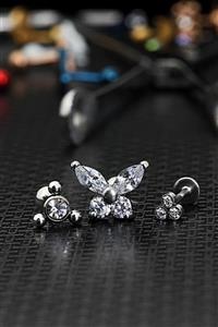 depozoom Zirkon Taşlı Cerrahi Çelik Kıkırdak Ve Tragus Set Piercing