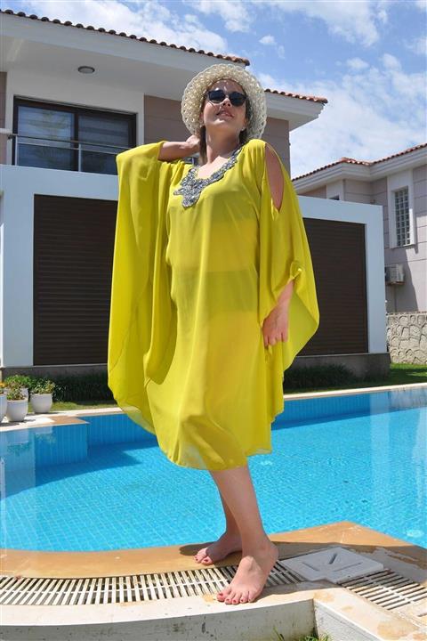 FAZZA FABRİKA Sarı Yaka Detay Plaj Elbisesi