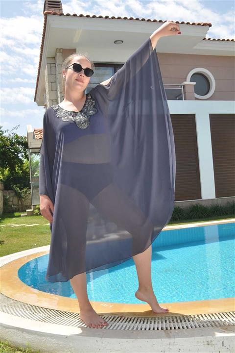 FAZZA FABRİKA Kadın Antrasit Yaka Detay Plaj Elbisesi