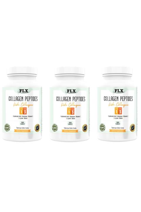 FLX Collagen Fish Peptides Glutatyon Biotin Tip 1-3 Balık Kollajen 180 Tablet X 3 Kutu