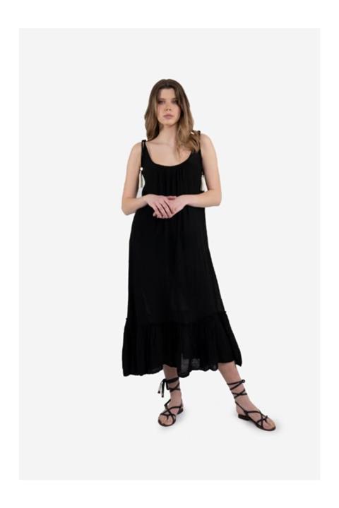 Shikka Pamuk Püskül Detaylı Uzun Elbise