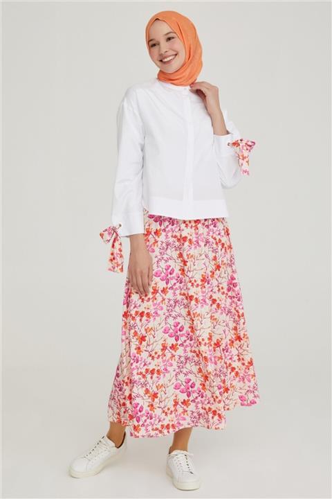 Armine Kuş Gözü Kol Detaylı Etek Takım 21y6300 Beyaz