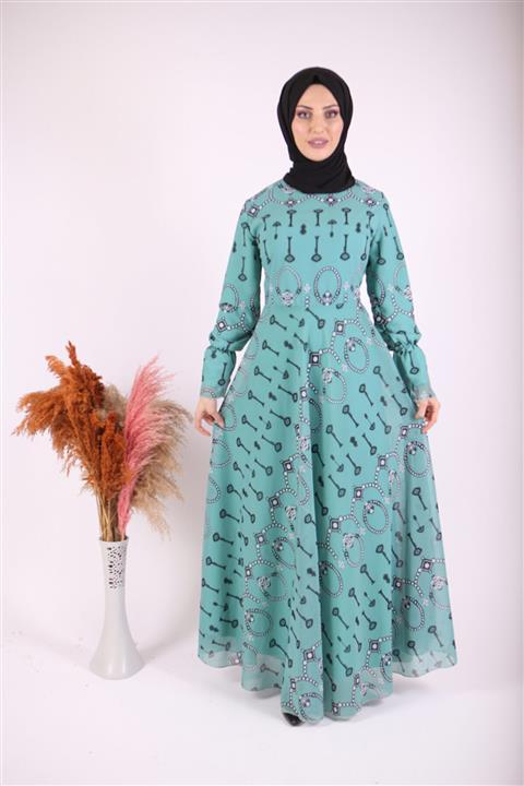 ModaKumsal Mevlana Şifon Elbise Çağla Yeşili