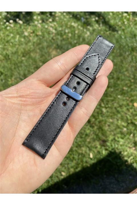 Yaydan Deri Aksesuar 22mm Siyah Saffiano Deri Huaweigt2pro/ Huawei Gt2/fossil/samsung Galaxy Watch