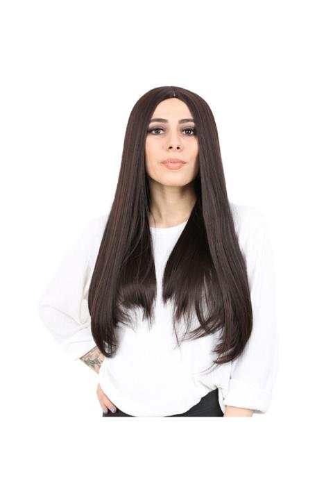 Suzan Peruk Fiber Sentetik Uzun Düz Peruk - Koyu Kahve