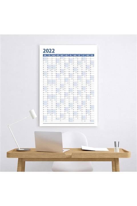 bi'aldım 2022 Yıllık Planlama Duvar Takvimi 50x70 cm Mavi Wall Planner