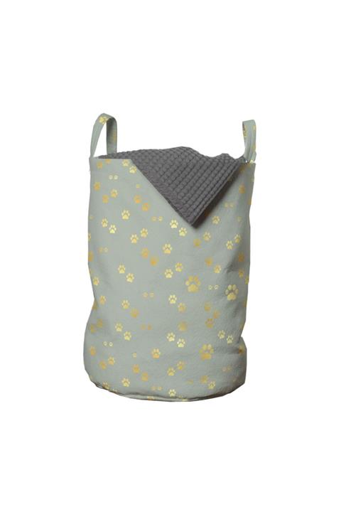 Rengirenk Hayvan Çamaşır Sepeti Parlak Altın Tonlu Köpek Ayak Izleri Desenli