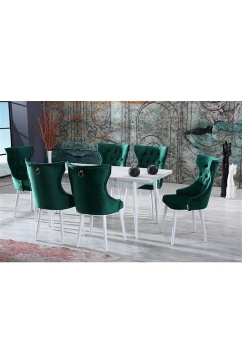 Ervo Nirvana Rio Yeşil Salon Mutfak Yemek Masa Takımı 6 Sandalyeli