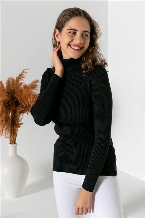 Kadın Modası Kadın Lacivert Balıkçı Yaka Fitilli Basic Triko Kazak