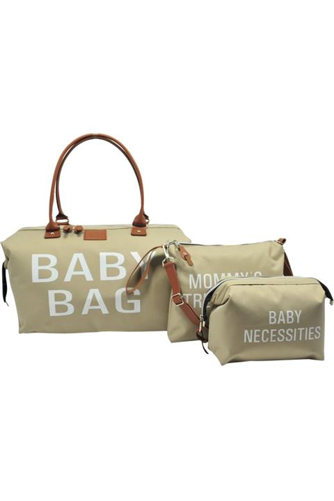 Babysi Baby Bag Tasarım 3 Lü Set Bej Anne Bebek Bakım Ve Kadın Çantası