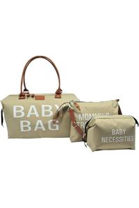 Babysi Baby Bag Tasarım 3 Lü Set Bej Anne Bebek Bakım Ve Kadın Çantası