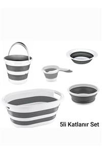 Sepetkitchen Katlanabilir Multi 5’li Set - Sepet Kova Maşrapa Badya Süzgeç