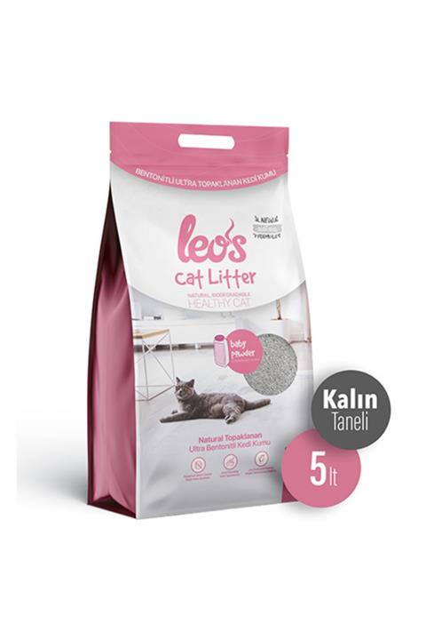 Leos Cat Litter Baby Powder Kokulu Kalın Bentonit Kedi Kumu 5 Lt