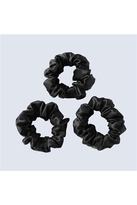 Tinybabyconcept % 100 Ipek Dokulu Saten Büyük Boy Elmas Toka 3'lü Set Elastik Saç Bantları Siyah Renk