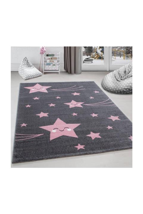 AYYILDIZ Çocuk halısı sevimli yıldız desenli gri pembe