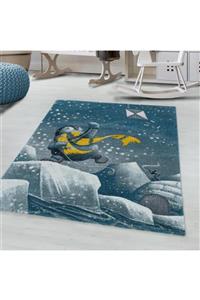 Umayconcept Çocuk Bebek Odası Halısı Penguen Iglo Buzul Temalı Mavi Gri