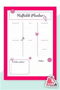 artpap Haftalık Planlayıcı - Günlük Hatırlatıcı Planlayıcı Haftalık Defter 15*21cm 50 Yaprak