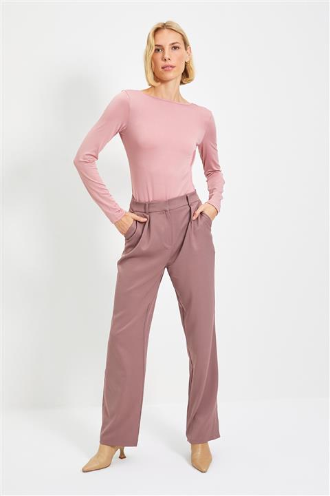 TRENDYOLMİLLA Koyu Gül Kurusu Sırt Dekolteli Çıtçıtlı Örme Body TWOAW21BD0007